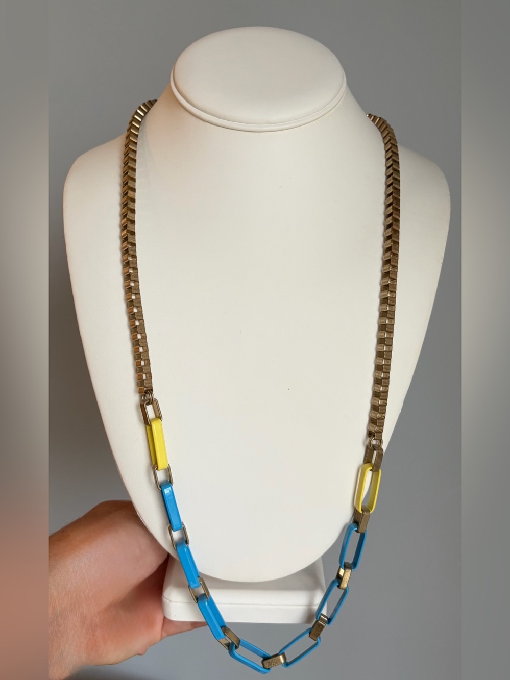 Gold-Tone Chain Necklace with Blue & Yellow Links